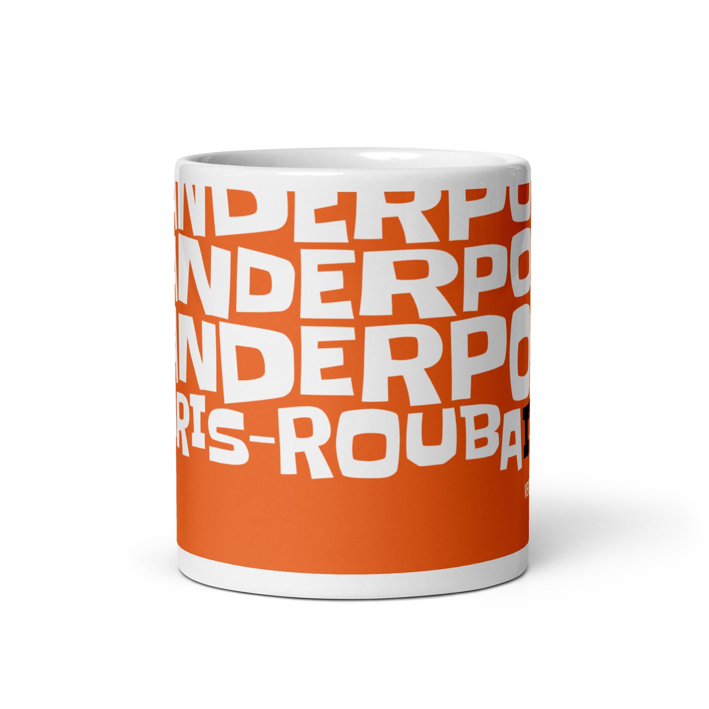 Mathieu van der Poel Paris-Roubaix Three-Peat Cycling Mug-Orange-mug-white-11-oz-front-view-68026d367c7ec