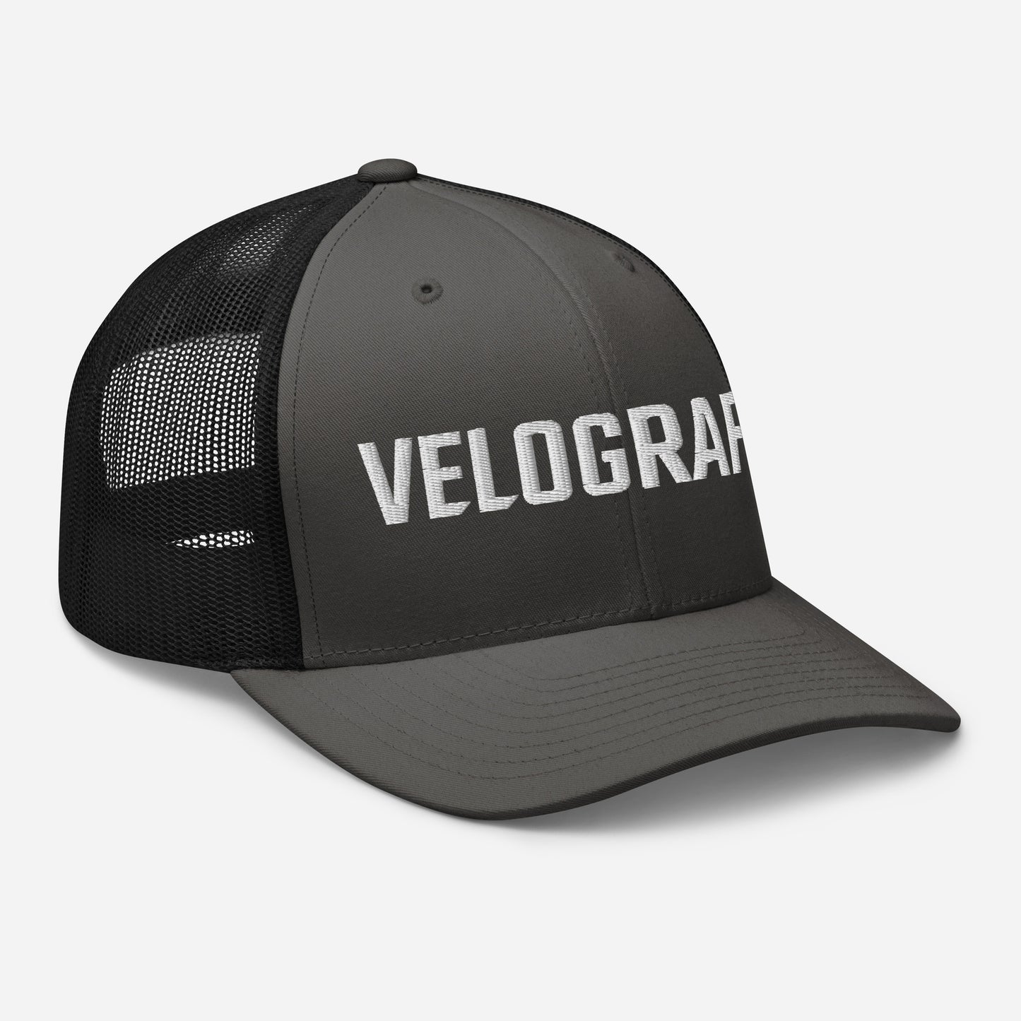 velografik_culture_of_cycling retro-trucker-hat-charcoal-black-right-front-678fbde46fb8a