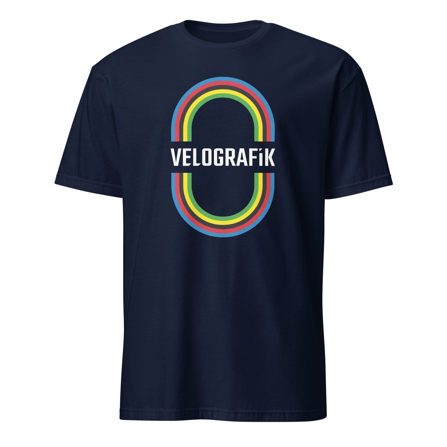 velografik_culture_of_cycling velodrome world champion rainbow bands unisex-basic-softstyle-t-shirt-navy-front-678fb8a8f0d69