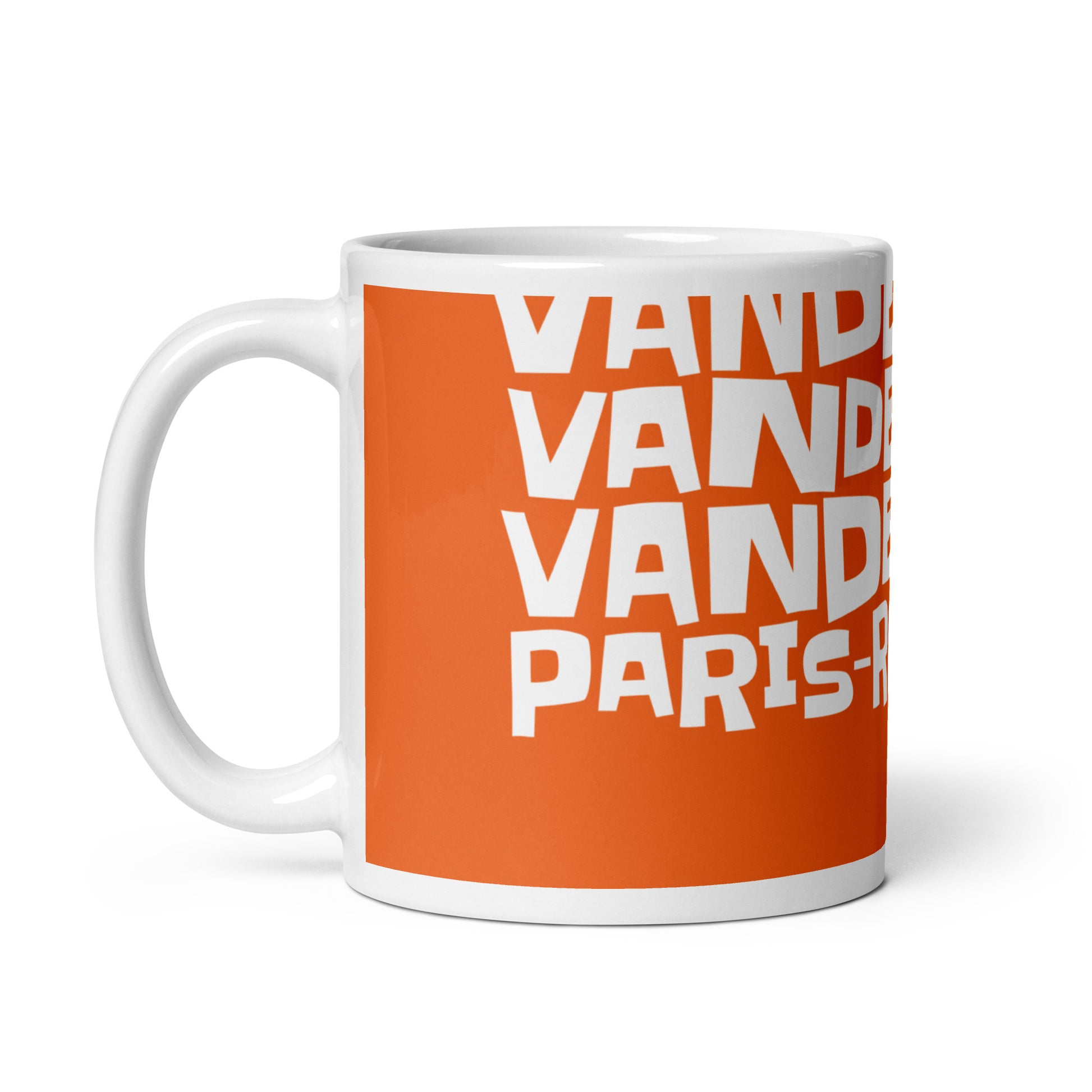 Mathieu van der Poel Paris-Roubaix Three-Peat Cycling Mug-Orange-white-11-oz-handle-on-left-68026d367c77a
