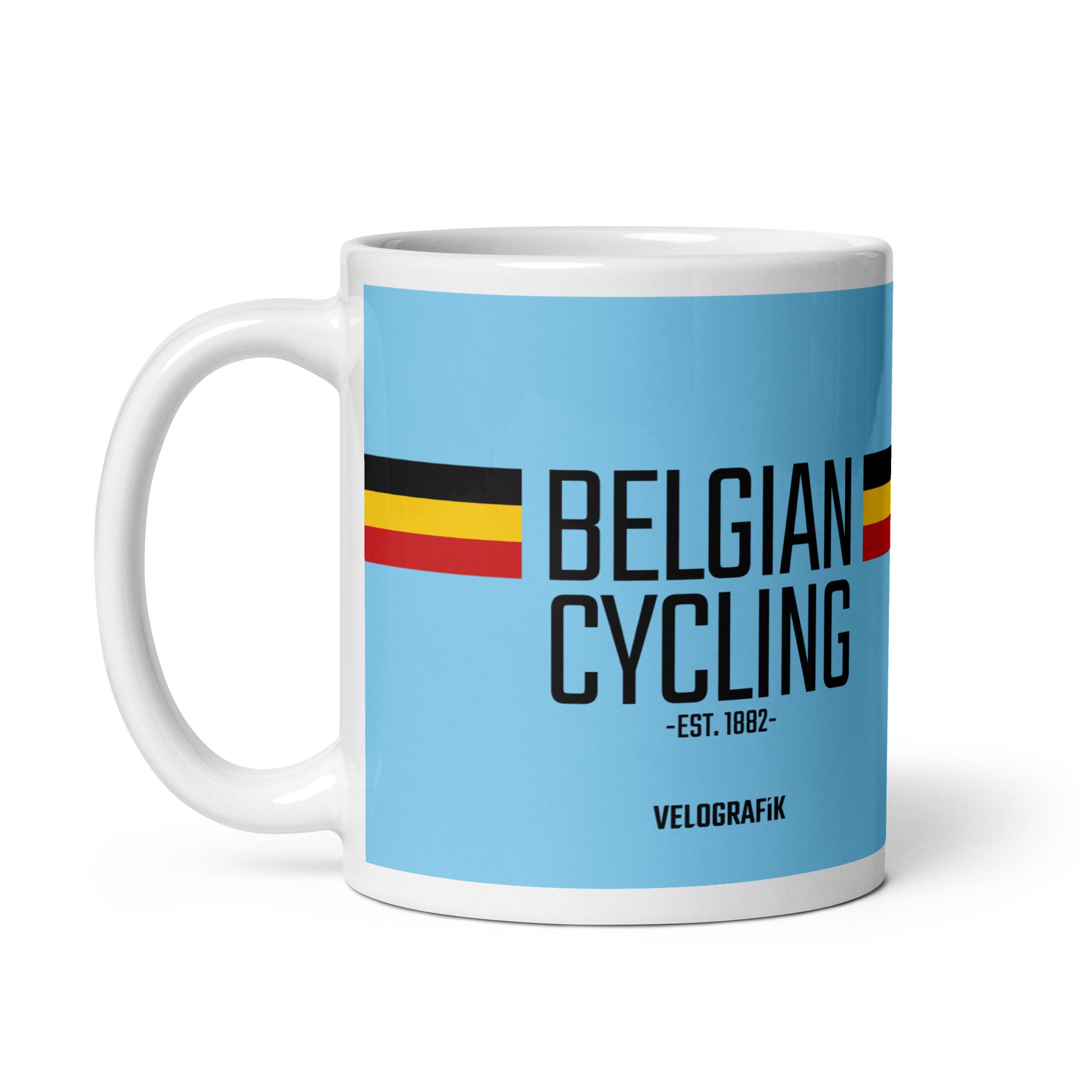belgian cycling gift ceramic mug  blue