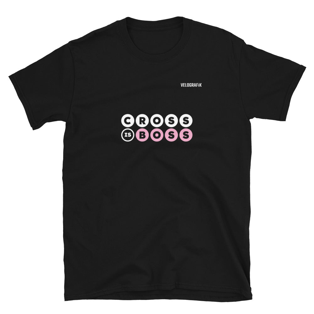 cross is boss cycling unisex-basic-softstyle-t-shirt-black-front-67a37b2d4ded4