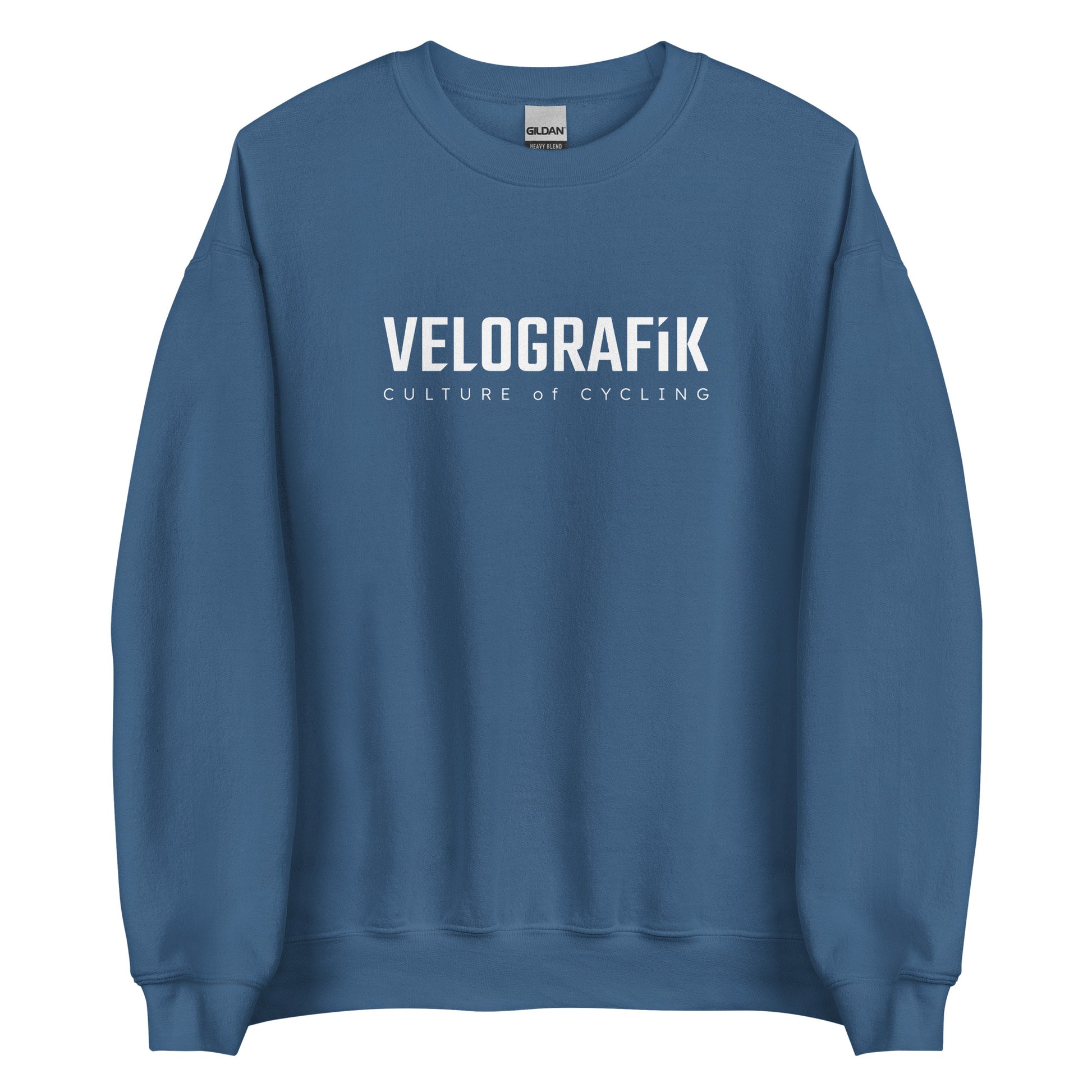 velografik_culture_of_cycling unisex-crew-neck-sweatshirt-indigo-blue-front-