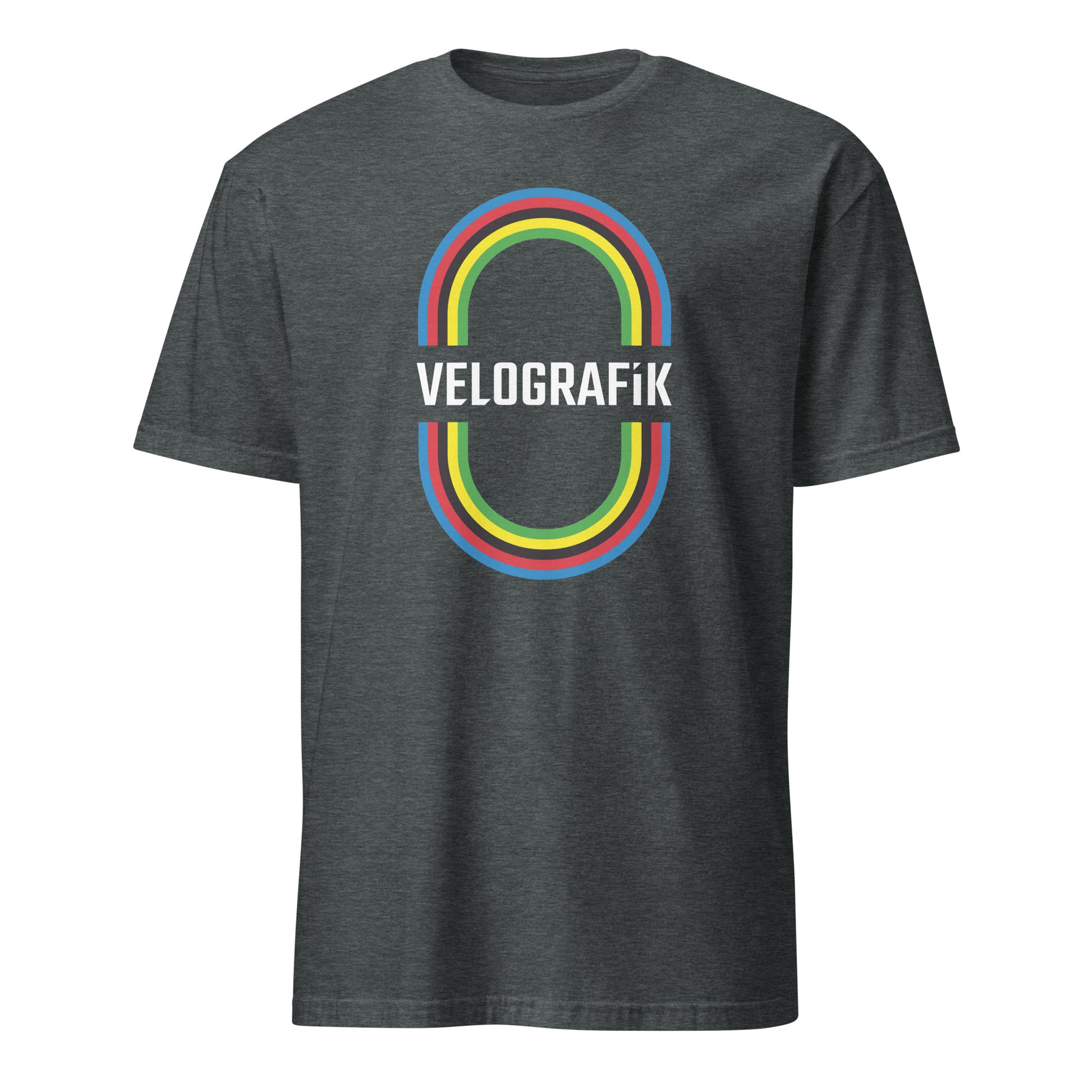 velografik_culture_of_cycling velodrome world champion rainbow bands unisex-basic-softstyle-t-shirt-dark-heather-front-678fb8a8eca55